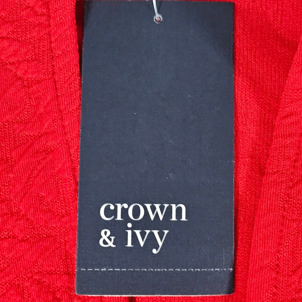 Crown & Ivy Red Jacquard Ruffle Neck Puff Sleeve Blouse Plus Size 3X NEW - Picture 4 of 11
